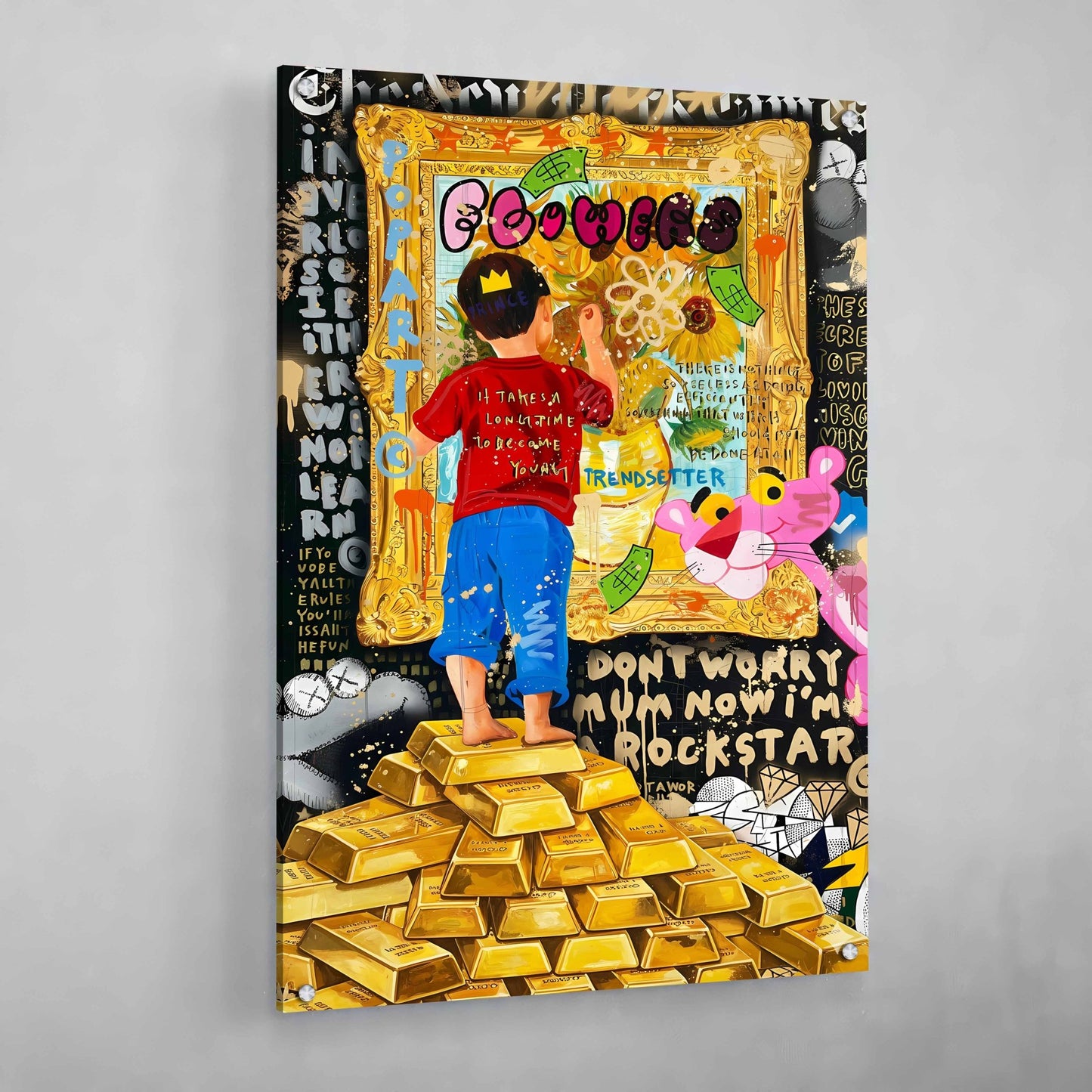 Gold Bars Graffiti Wall Art - The Trendy Art