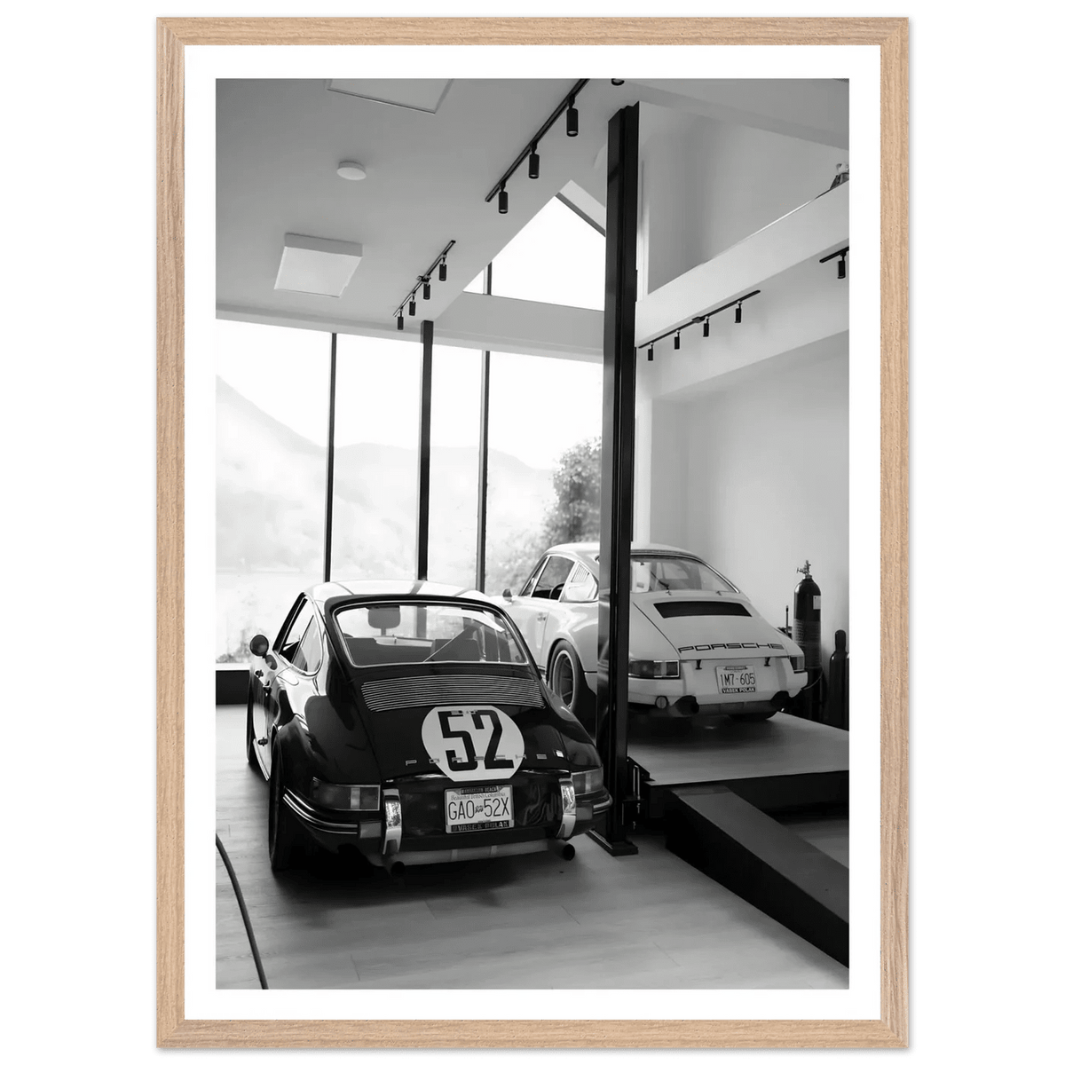 Luxury Porsche Garage Black and White Wall Art - The Trendy Art