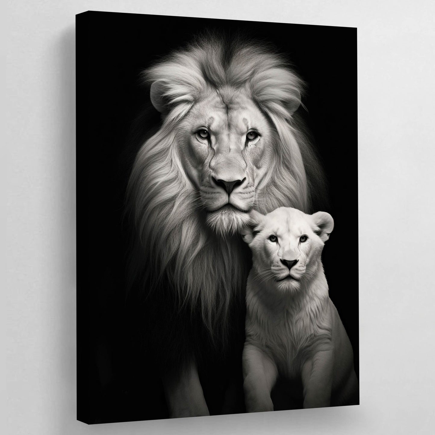 Black & White Lion Family Wall Art - The Trendy Art