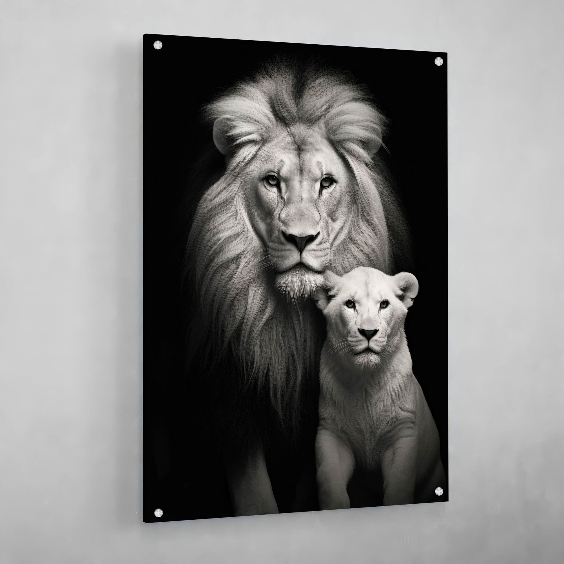Black & White Lion Family Wall Art - The Trendy Art