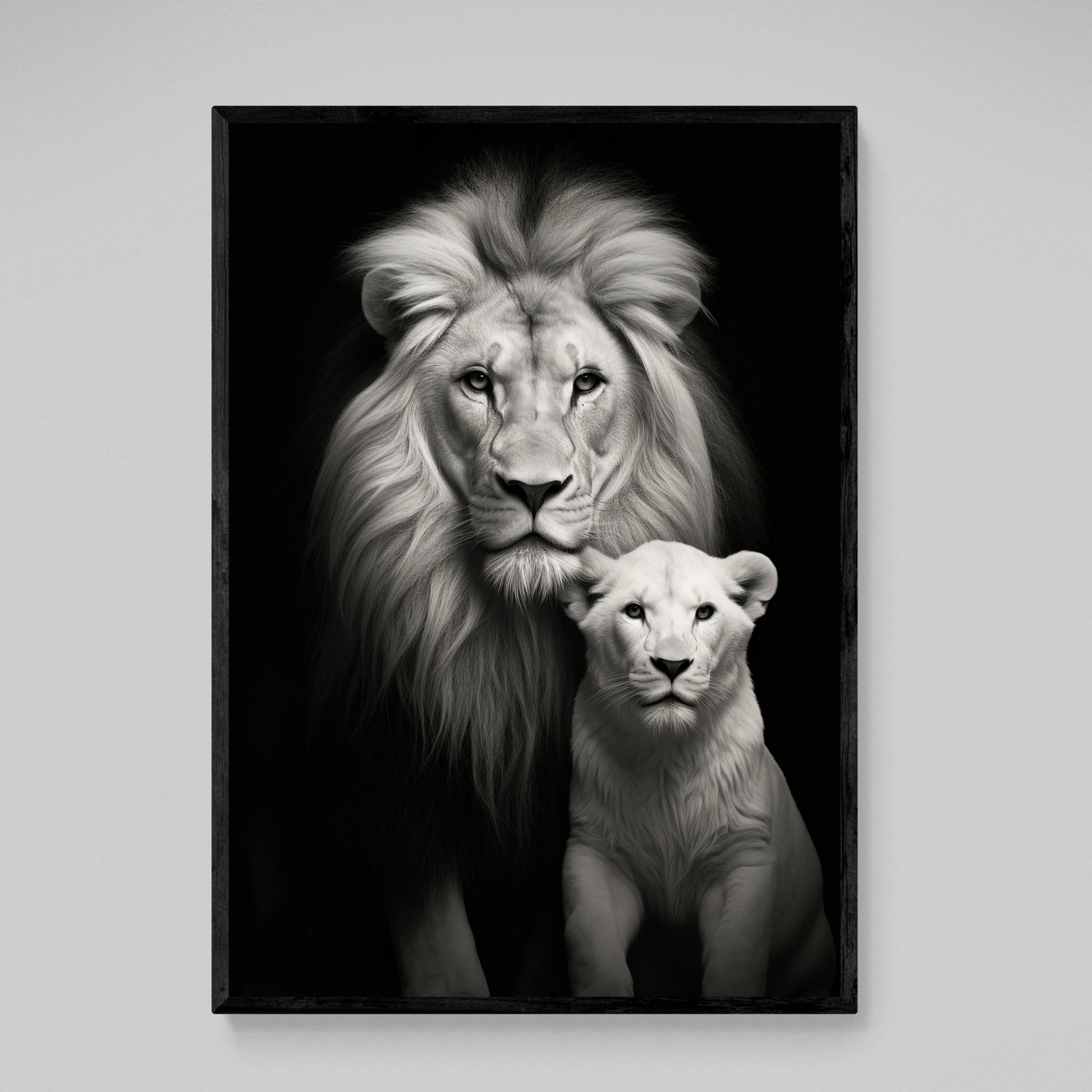 Black & White Lion Family Wall Art - The Trendy Art