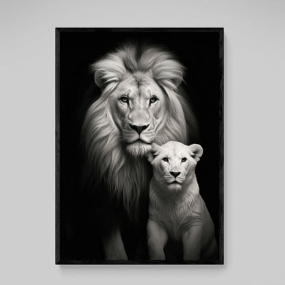 Black & White Lion Family Wall Art - The Trendy Art