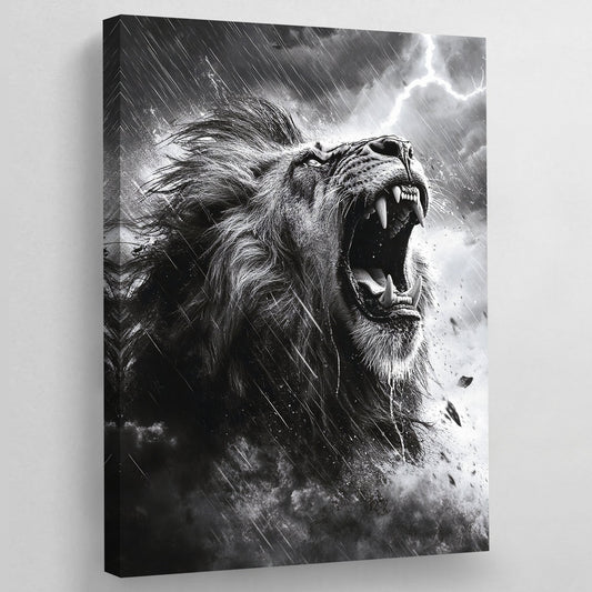 Black & White Thunder Lion Wall Art - The Trendy Art