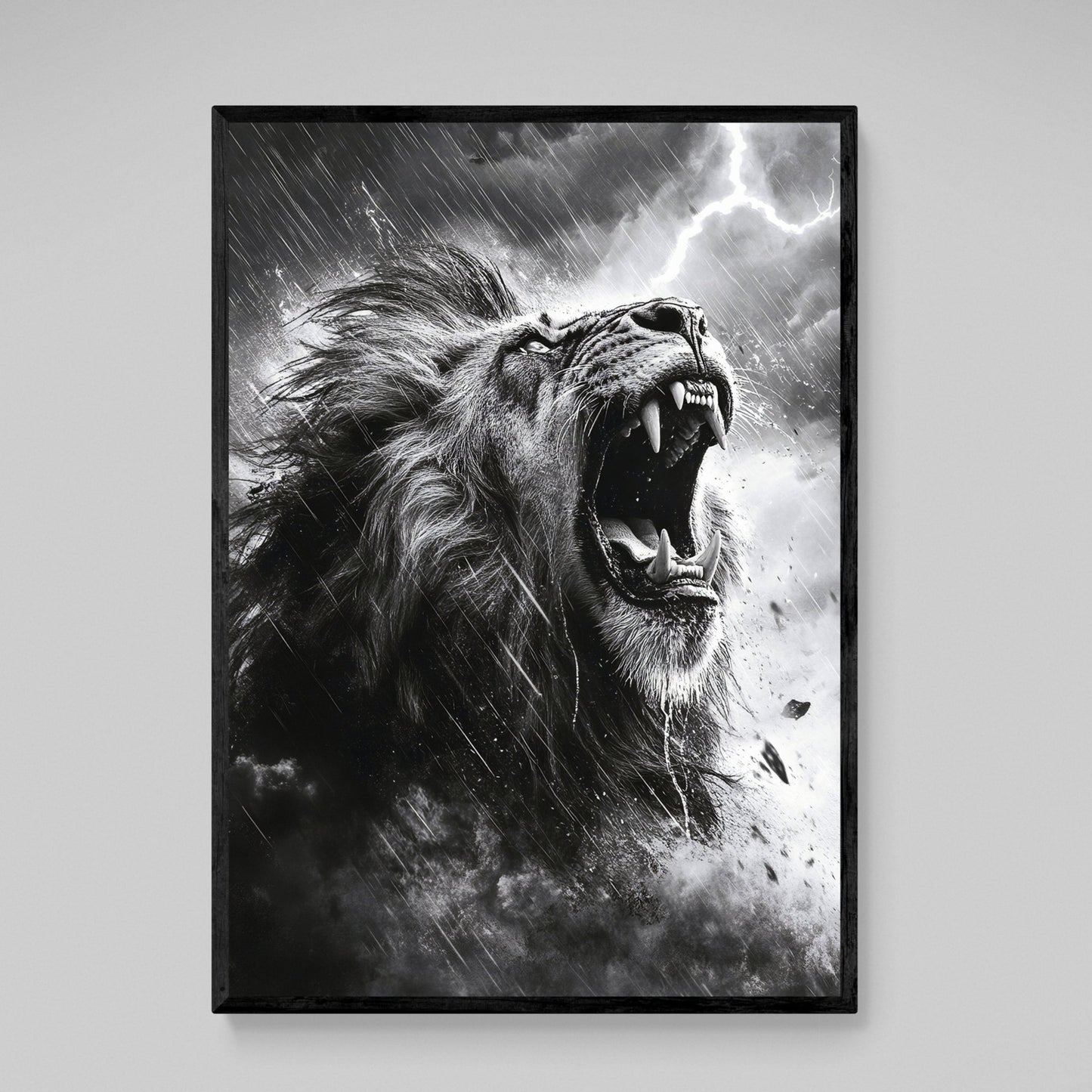 Black & White Thunder Lion Wall Art - The Trendy Art