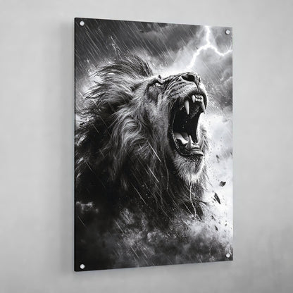 Black & White Thunder Lion Wall Art - The Trendy Art