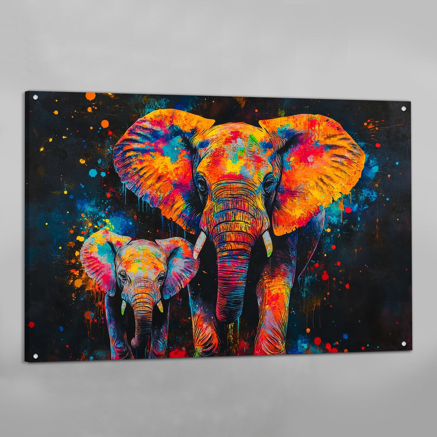 Colorful Elephant Family Wall Art - The Trendy Art