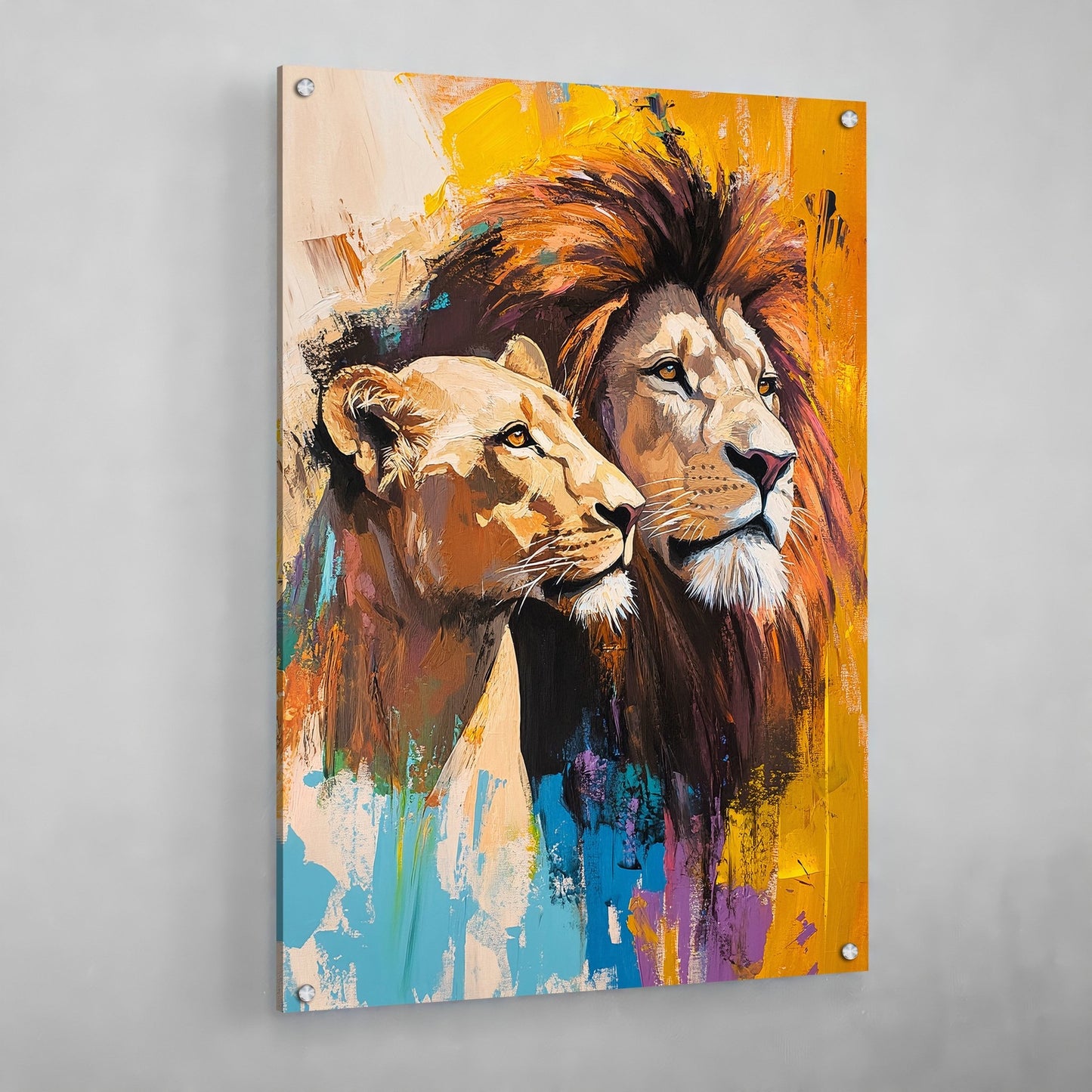 Colorful Lion & Lioness Wall Art - The Trendy Art