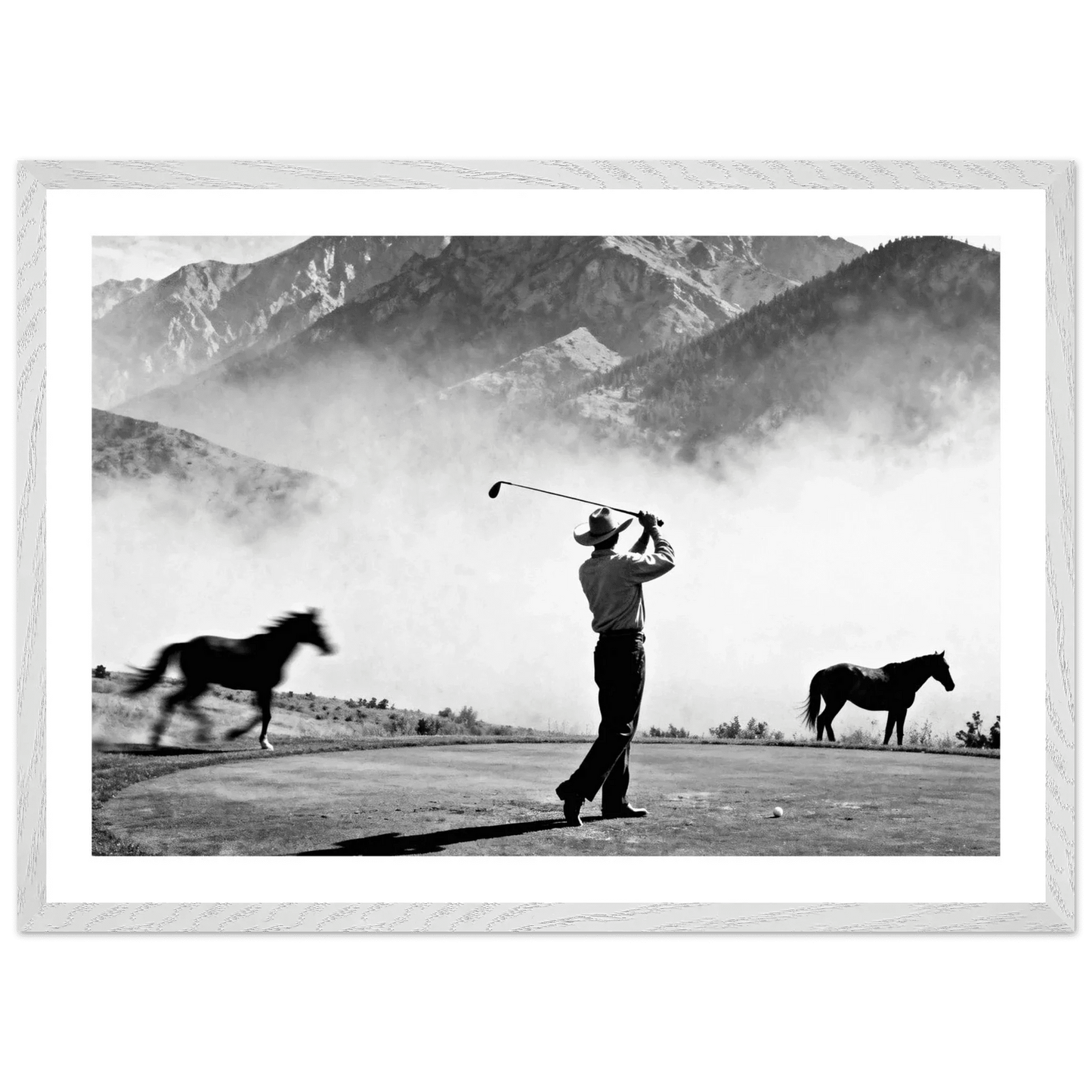 Cowboy Golfer Black and White Wall Art - The Trendy Art