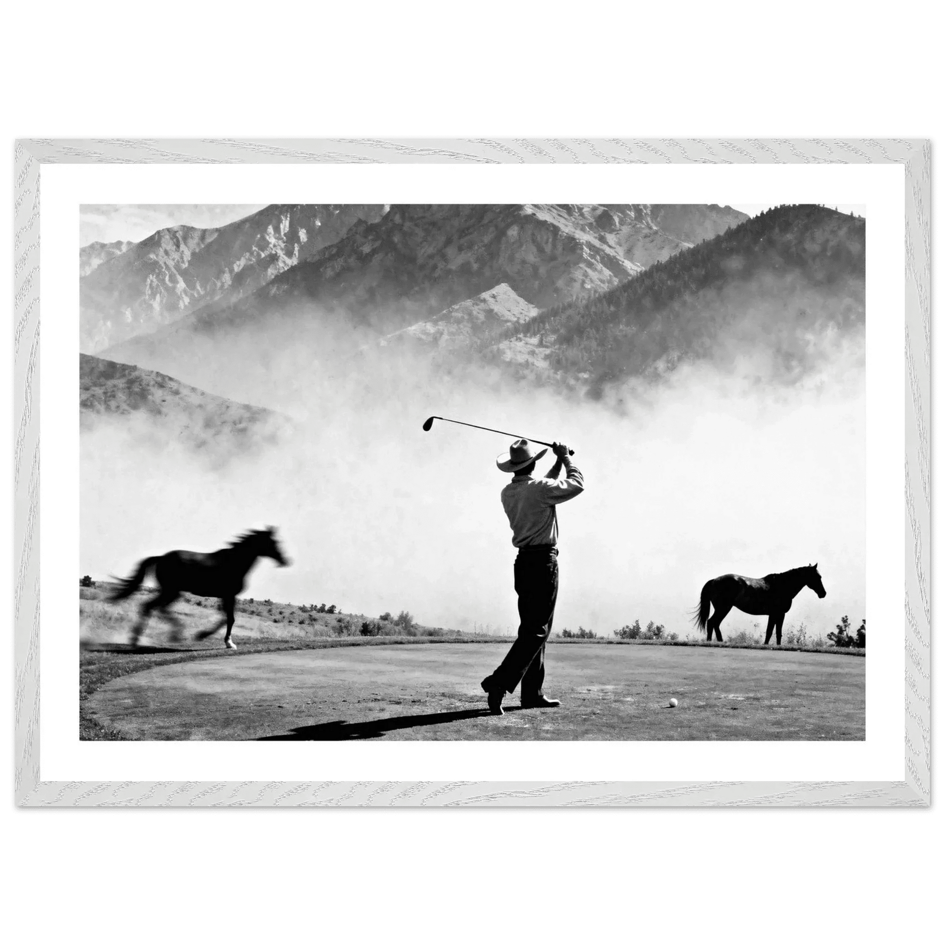 Cowboy Golfer Black and White Wall Art - The Trendy Art