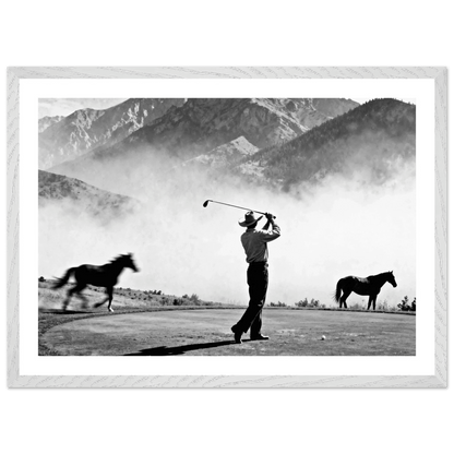 Cowboy Golfer Black and White Wall Art - The Trendy Art