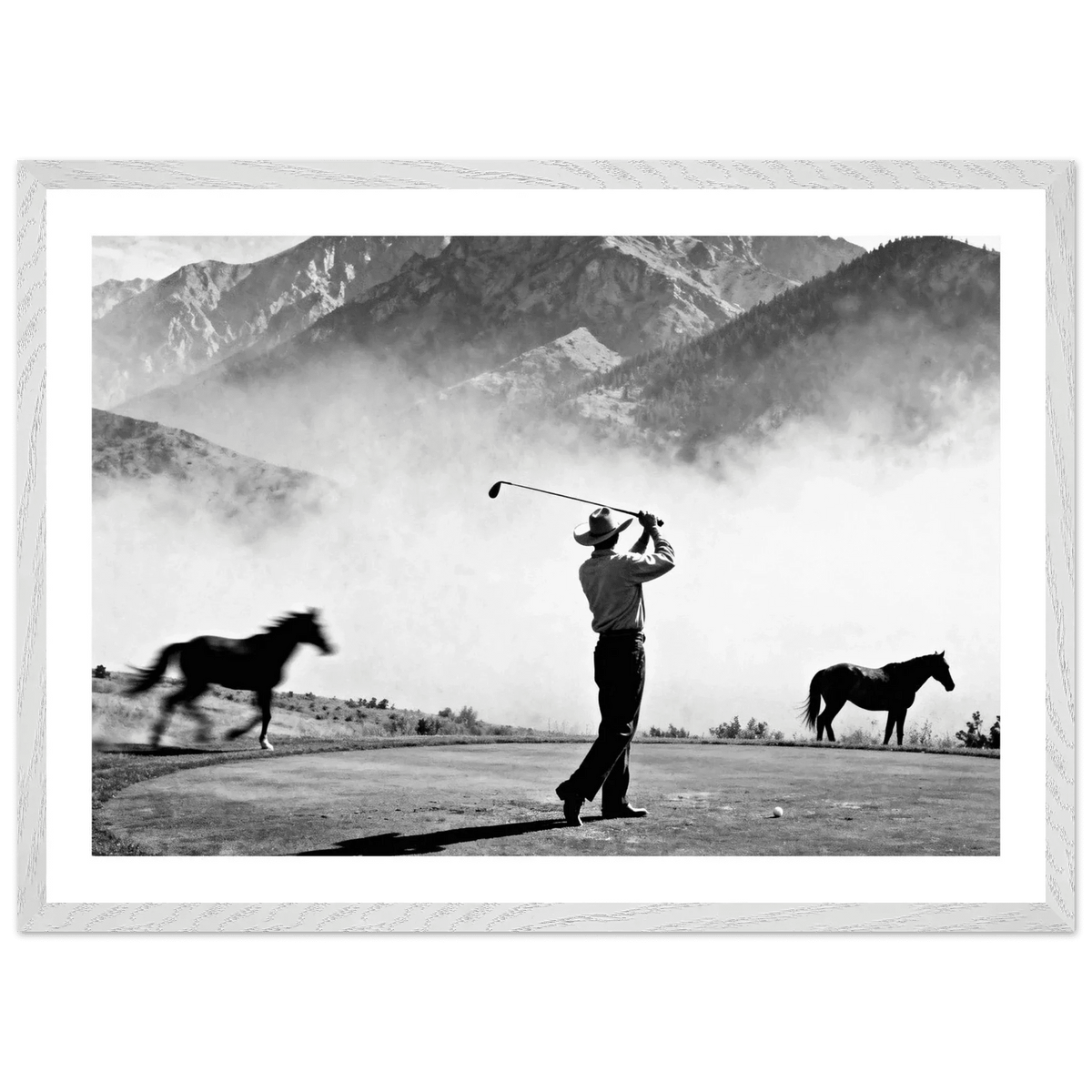 Cowboy Golfer Black and White Wall Art - The Trendy Art