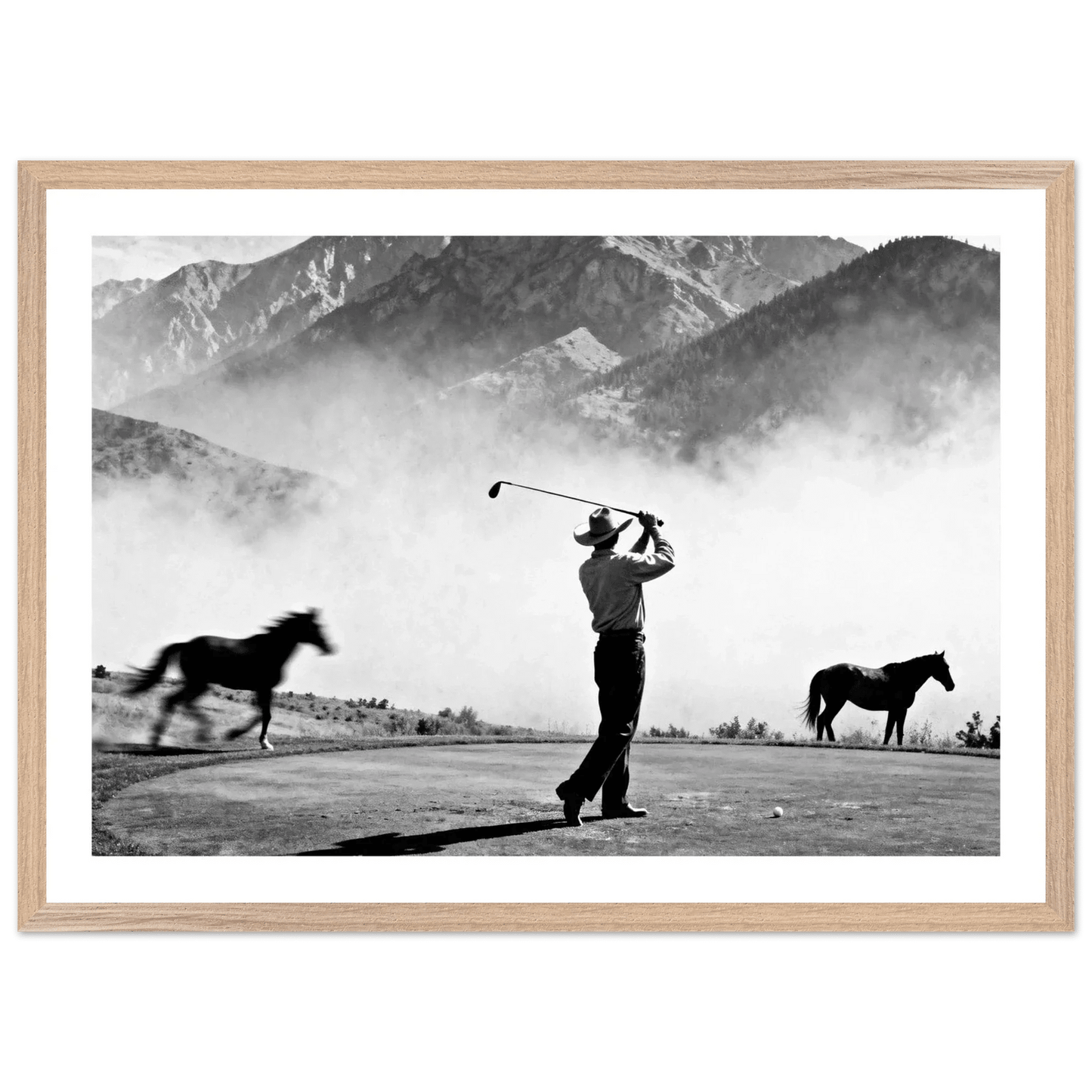 Cowboy Golfer Black and White Wall Art - The Trendy Art
