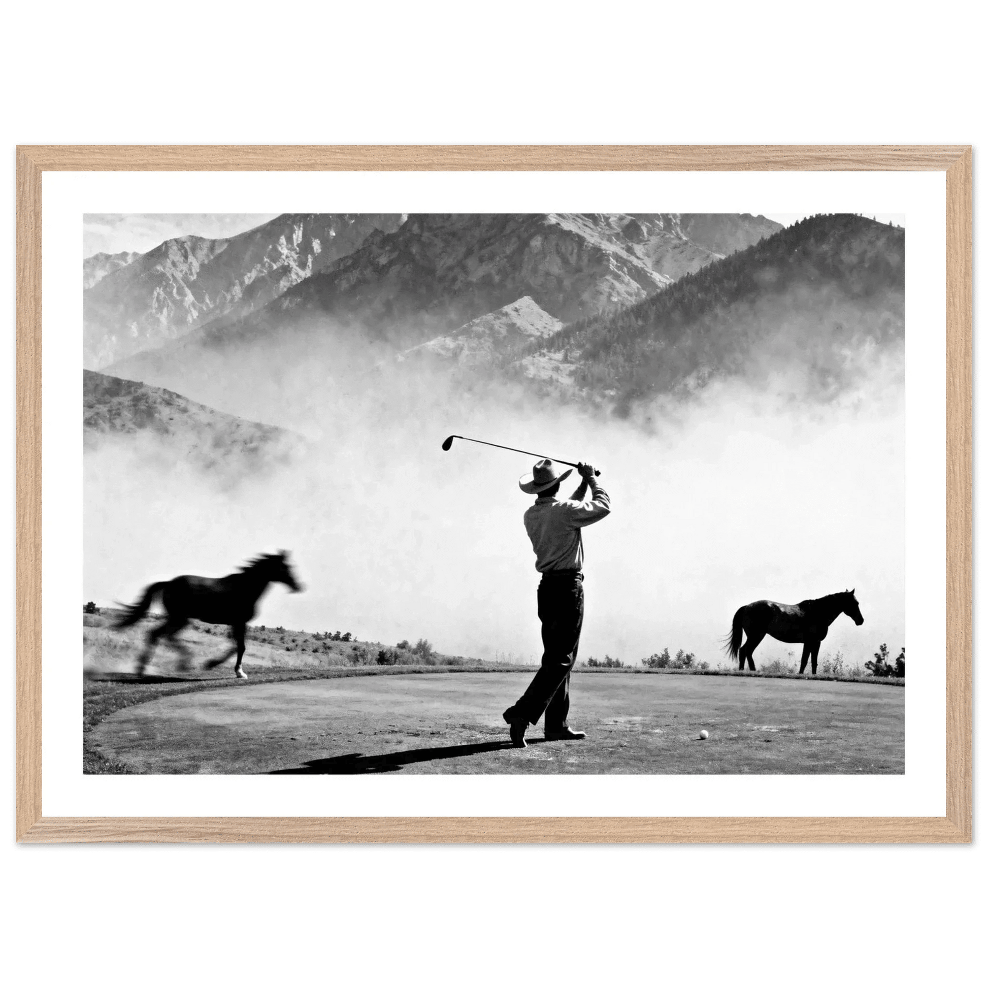 Cowboy Golfer Black and White Wall Art - The Trendy Art