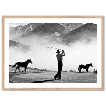 Cowboy Golfer Black and White Wall Art - The Trendy Art