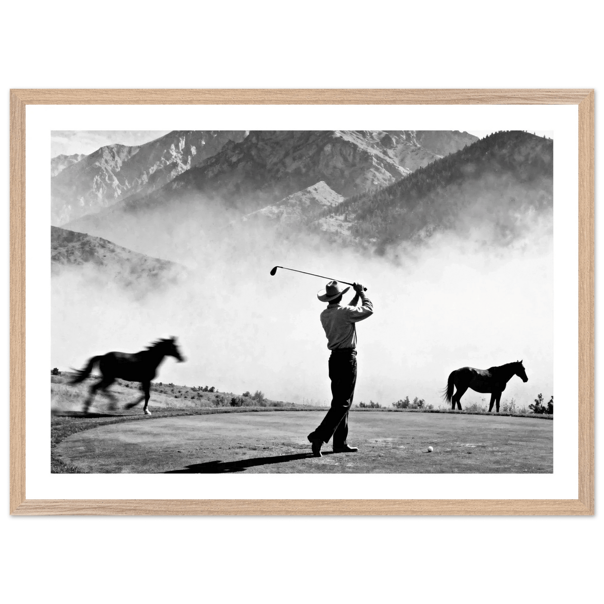 Cowboy Golfer Black and White Wall Art - The Trendy Art