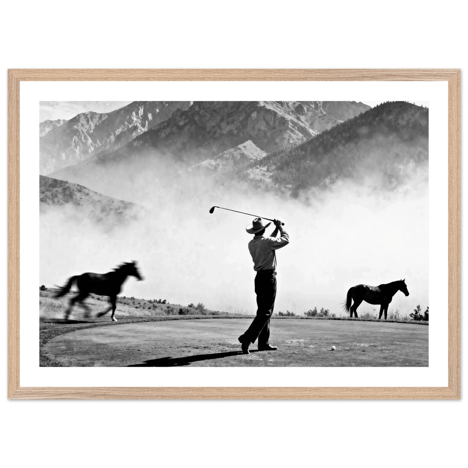 Cowboy Golfer Black and White Wall Art - The Trendy Art