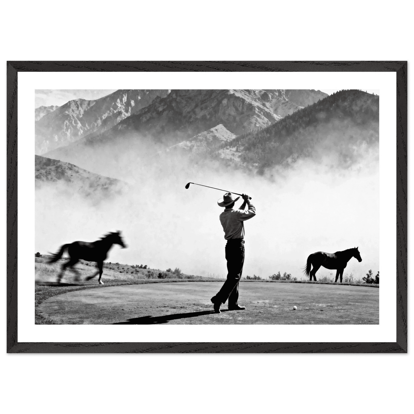 Cowboy Golfer Black and White Wall Art - The Trendy Art
