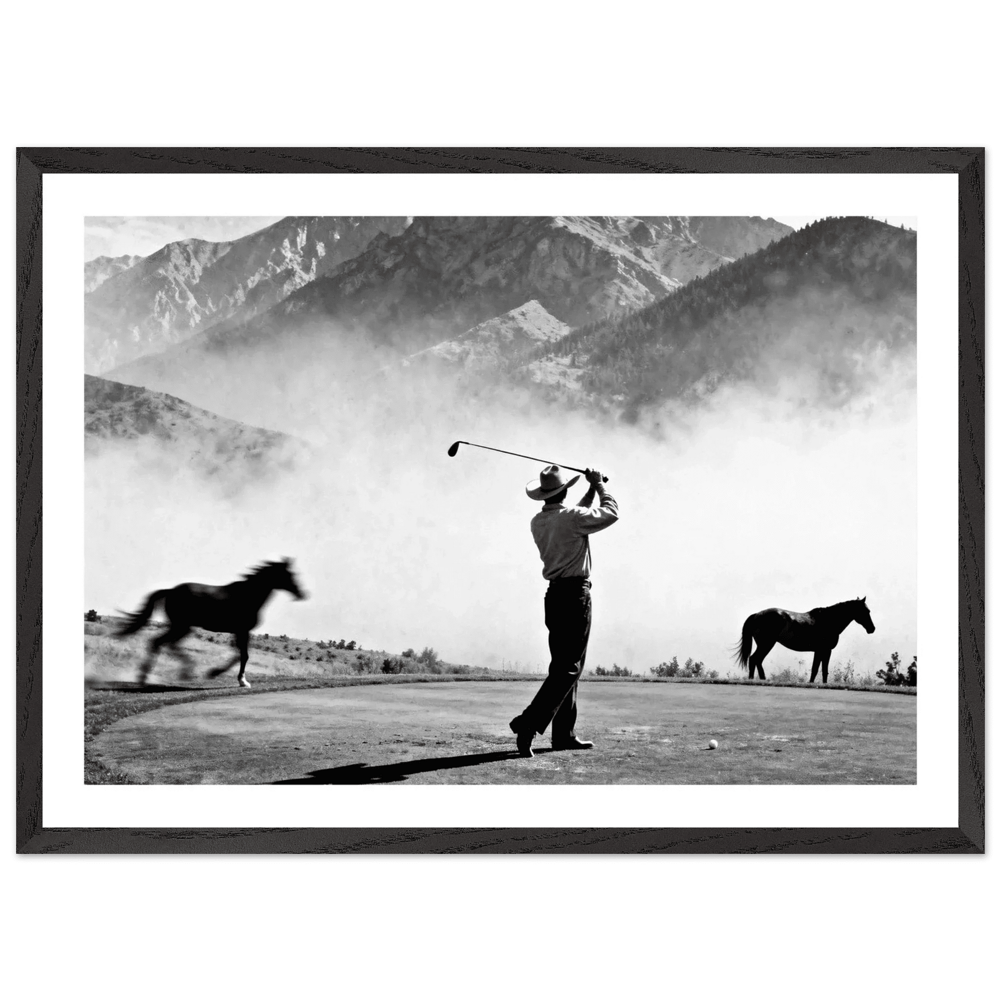 Cowboy Golfer Black and White Wall Art - The Trendy Art