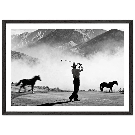 Cowboy Golfer Black and White Wall Art - The Trendy Art