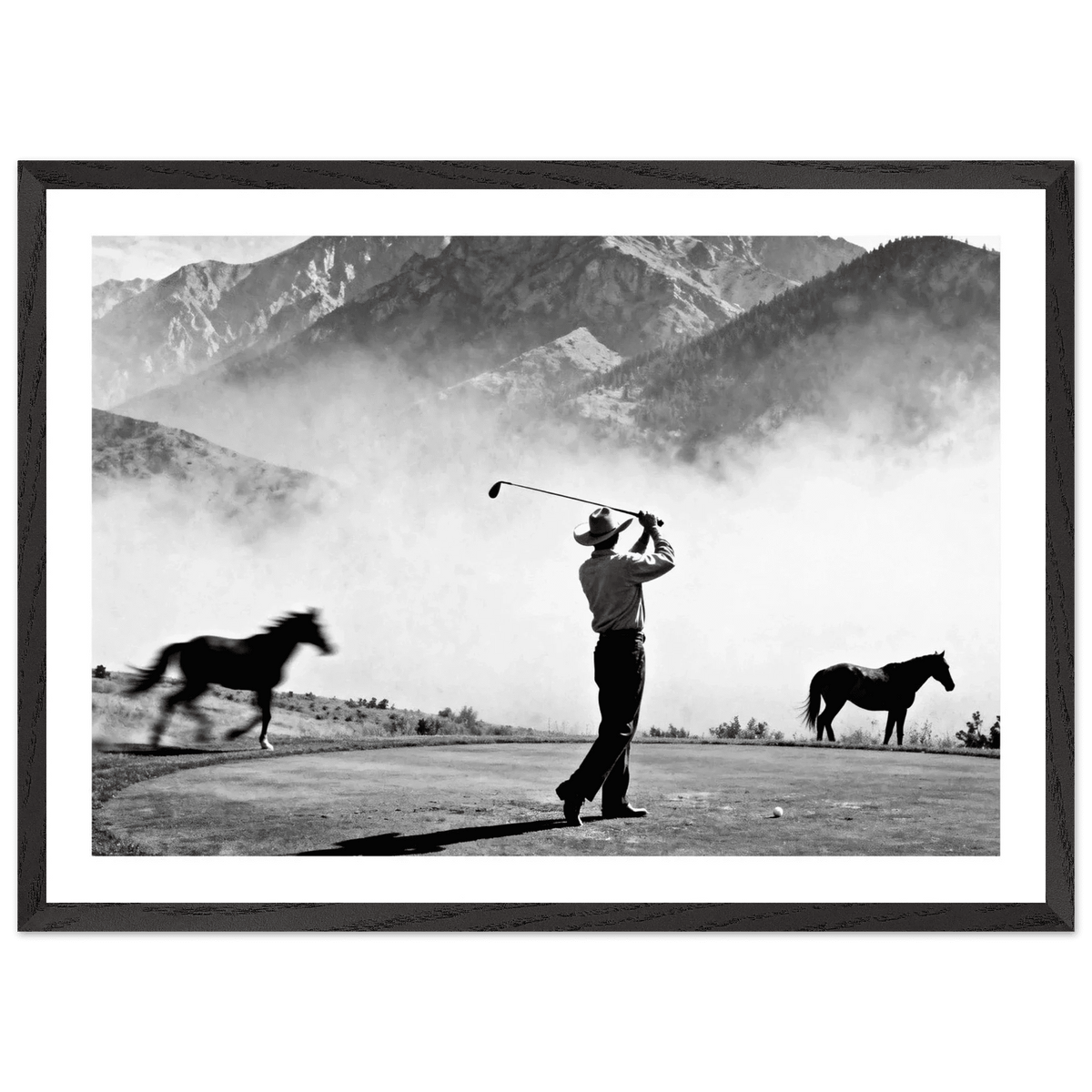 Cowboy Golfer Black and White Wall Art - The Trendy Art