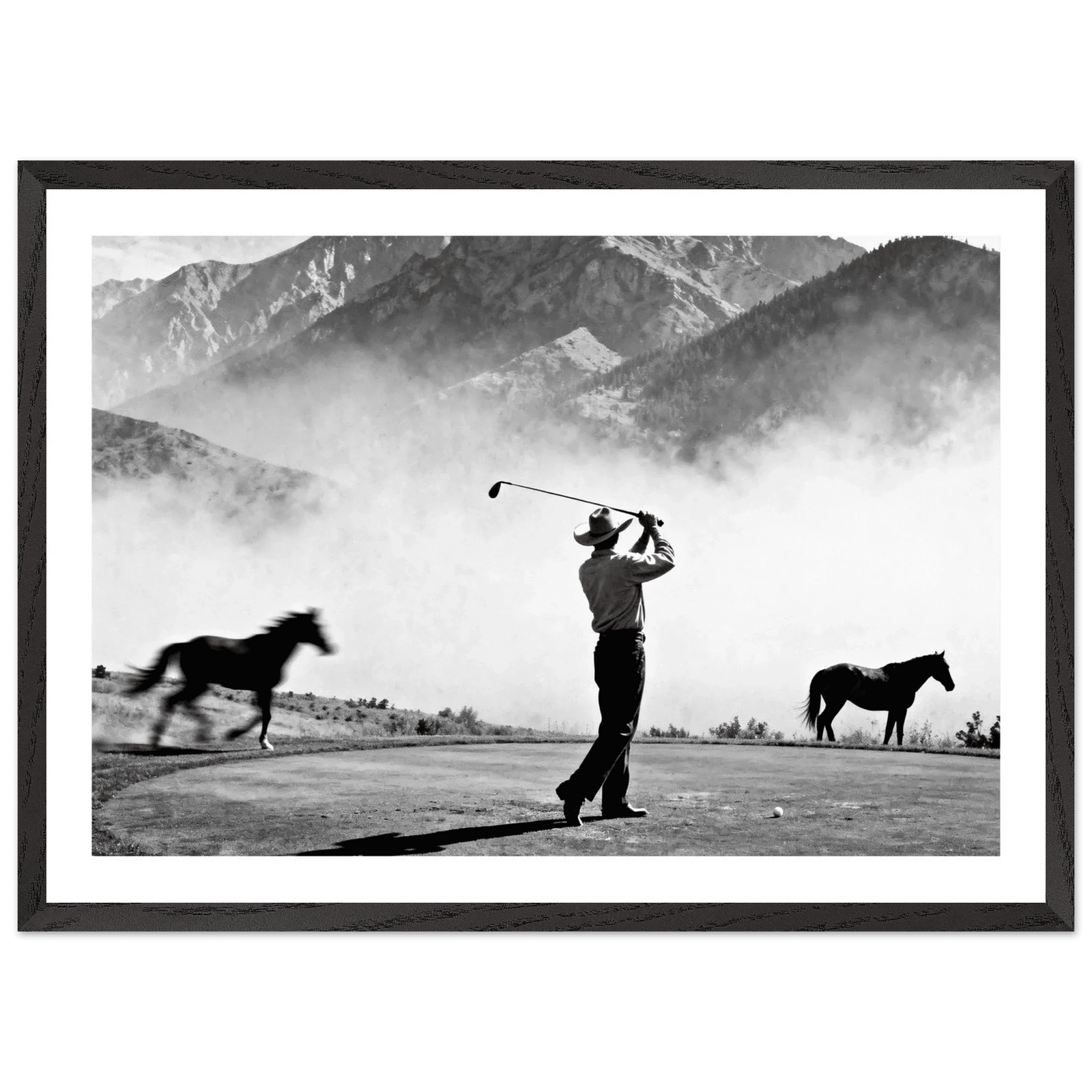 Cowboy Golfer Black and White Wall Art - The Trendy Art