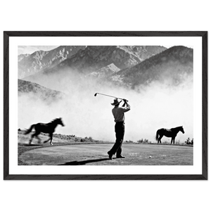 Cowboy Golfer Black and White Wall Art - The Trendy Art