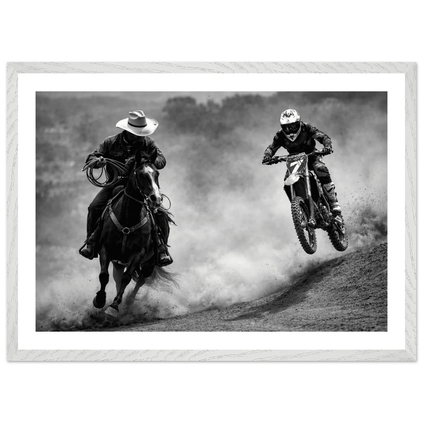 Cowboy vs Motocross Black and White Wall Art - The Trendy Art