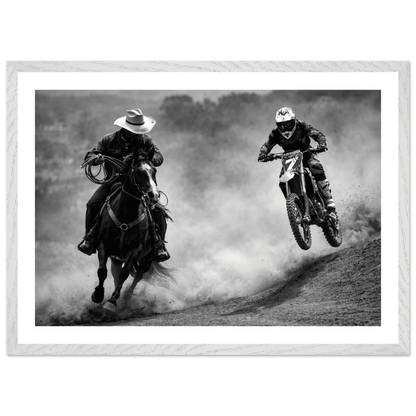 Cowboy vs Motocross Black and White Wall Art - The Trendy Art