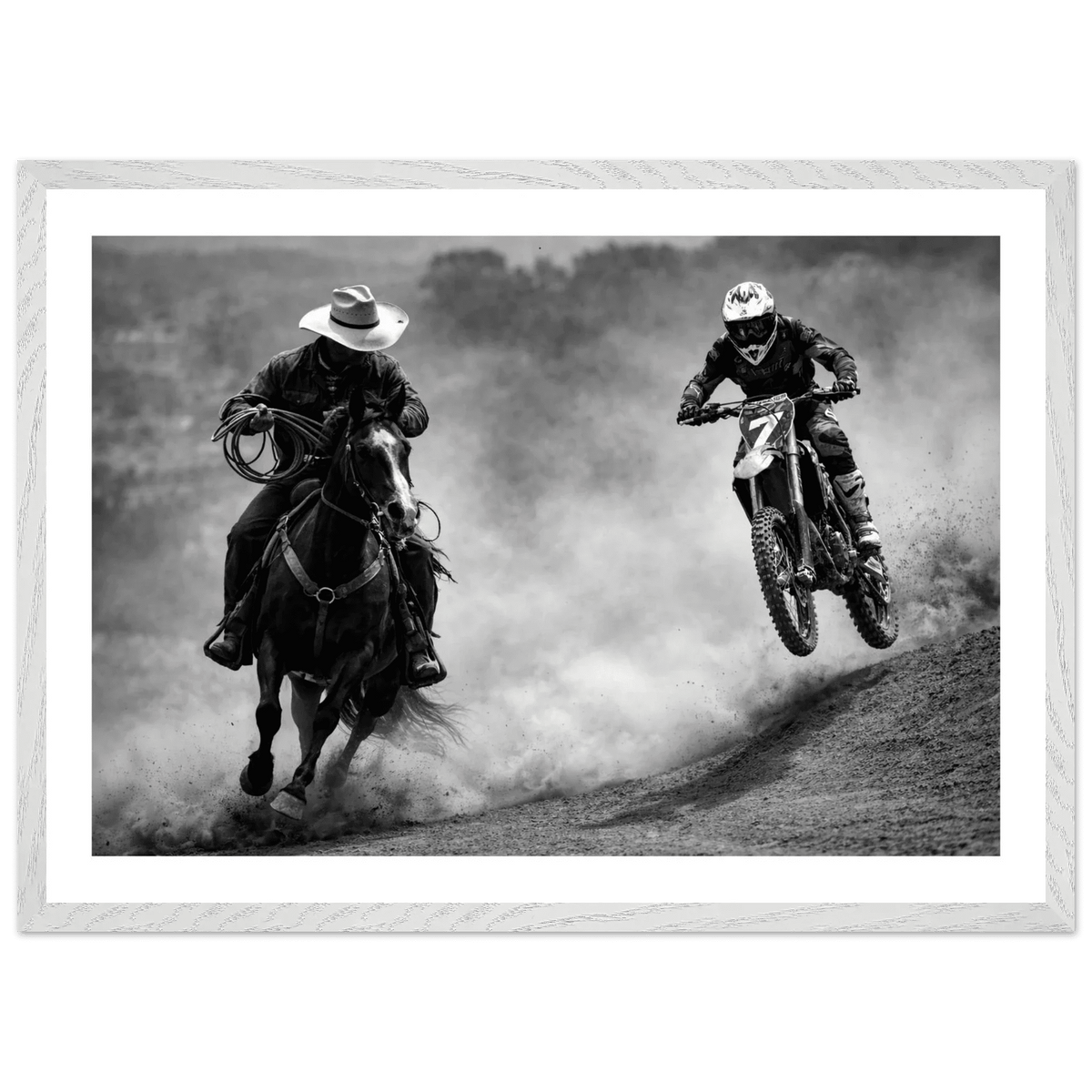 Cowboy vs Motocross Black and White Wall Art - The Trendy Art