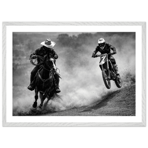 Cowboy vs Motocross Black and White Wall Art - The Trendy Art