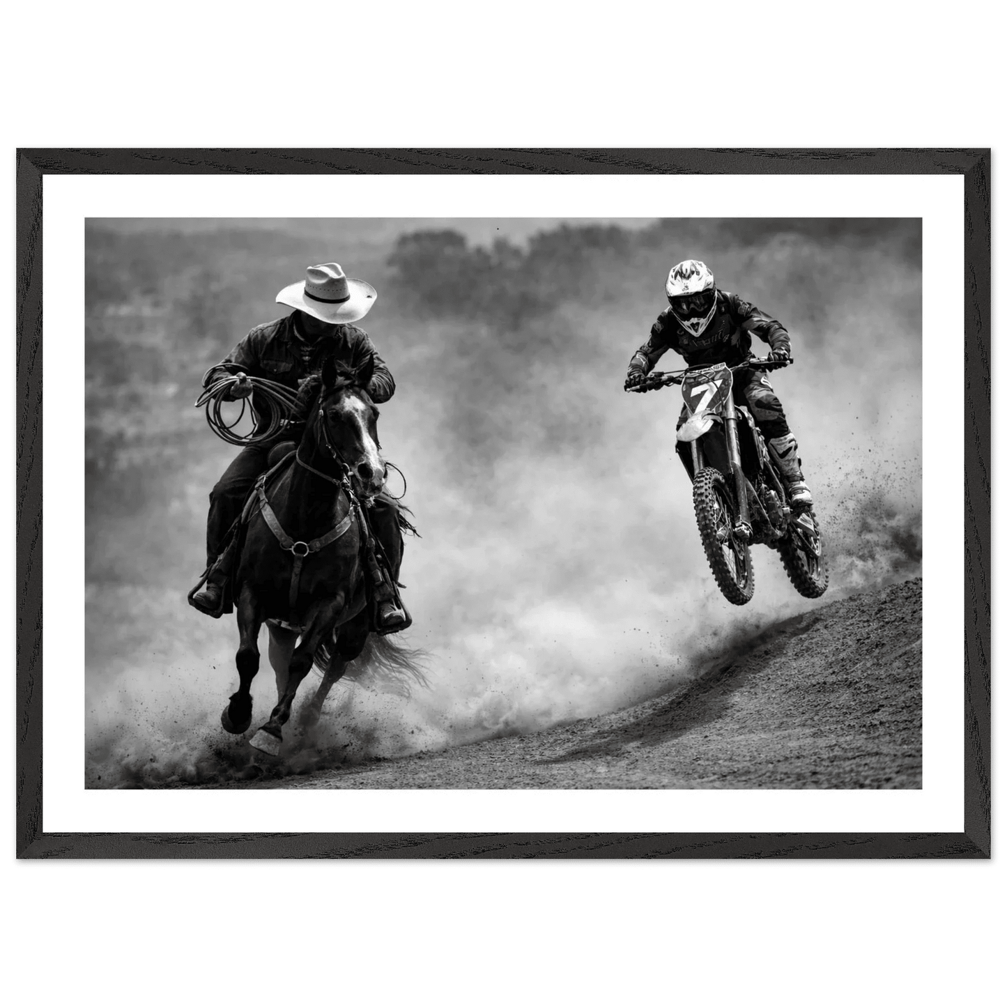 Cowboy vs Motocross Black and White Wall Art - The Trendy Art