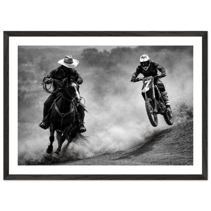 Cowboy vs Motocross Black and White Wall Art - The Trendy Art
