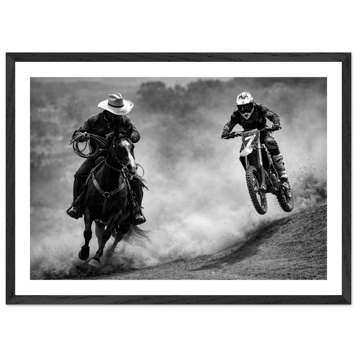 Cowboy vs Motocross Black and White Wall Art - The Trendy Art