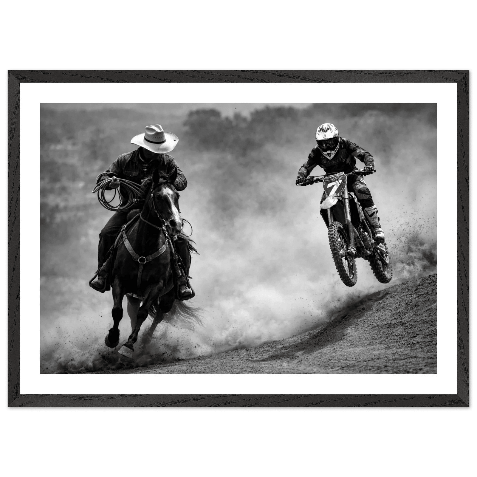 Cowboy vs Motocross Black and White Wall Art - The Trendy Art