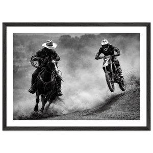 Cowboy vs Motocross Black and White Wall Art - The Trendy Art