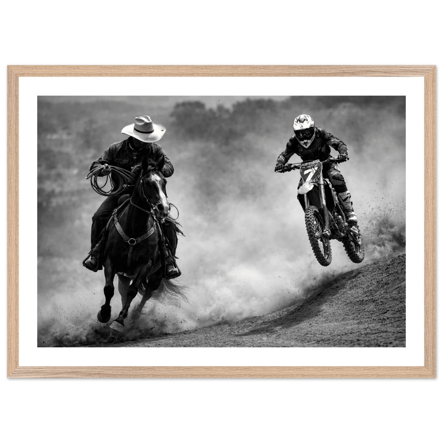 Cowboy vs Motocross Black and White Wall Art - The Trendy Art