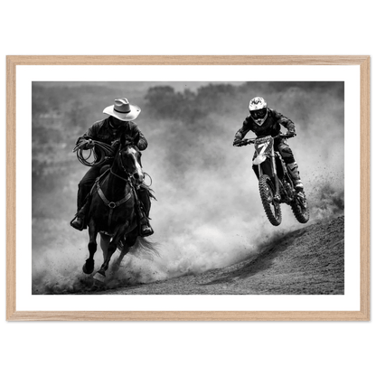 Cowboy vs Motocross Black and White Wall Art - The Trendy Art