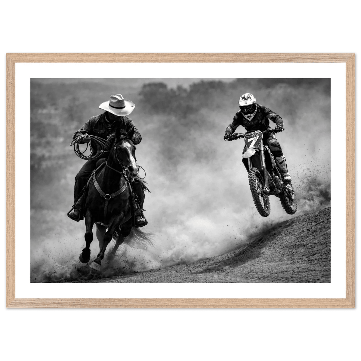 Cowboy vs Motocross Black and White Wall Art - The Trendy Art