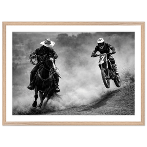 Cowboy vs Motocross Black and White Wall Art - The Trendy Art