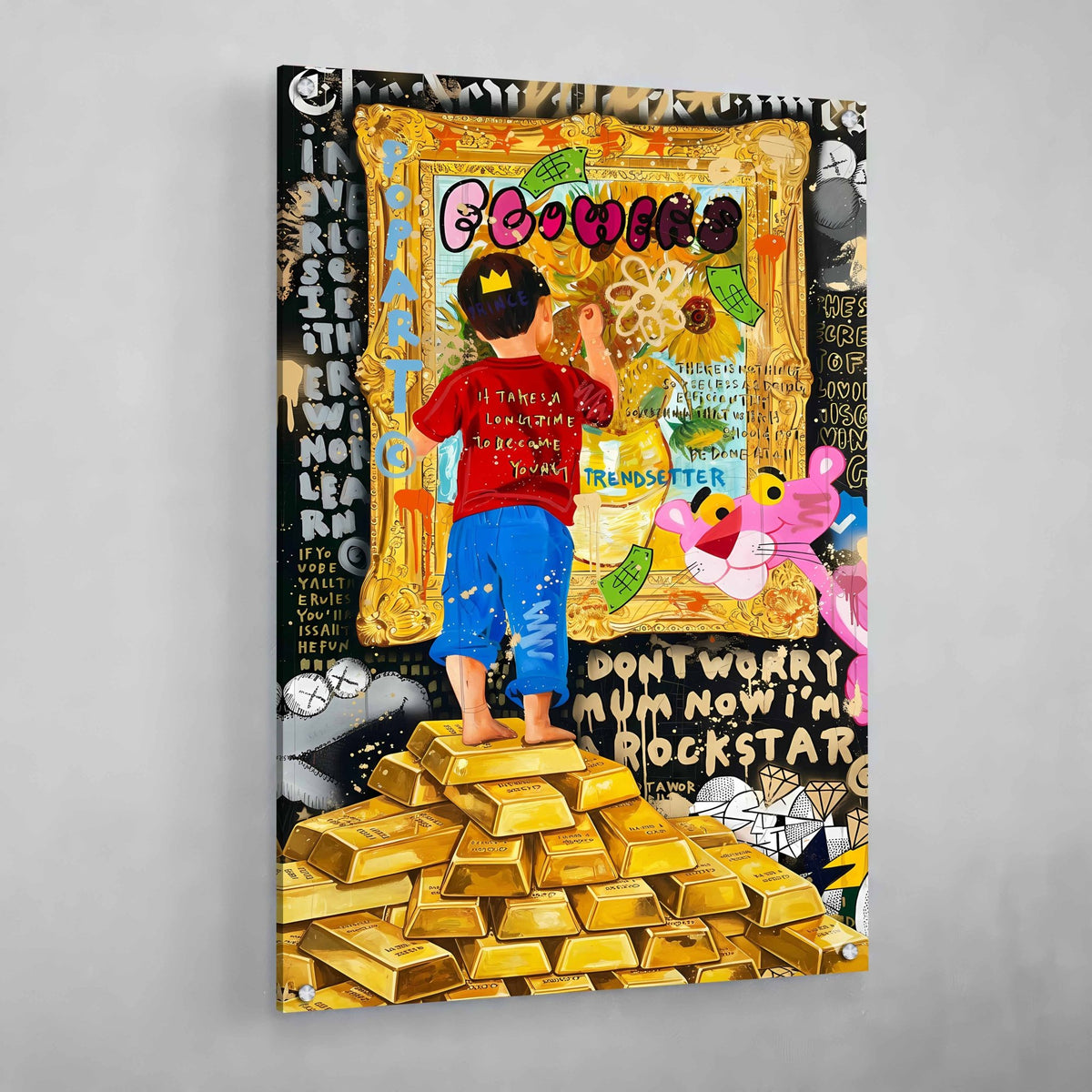 Gold Bars Graffiti Wall Art - The Trendy Art
