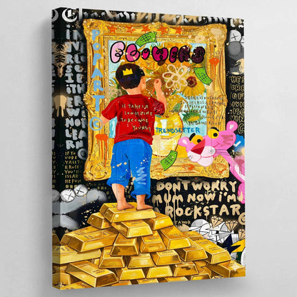 Gold Bars Graffiti Wall Art - The Trendy Art