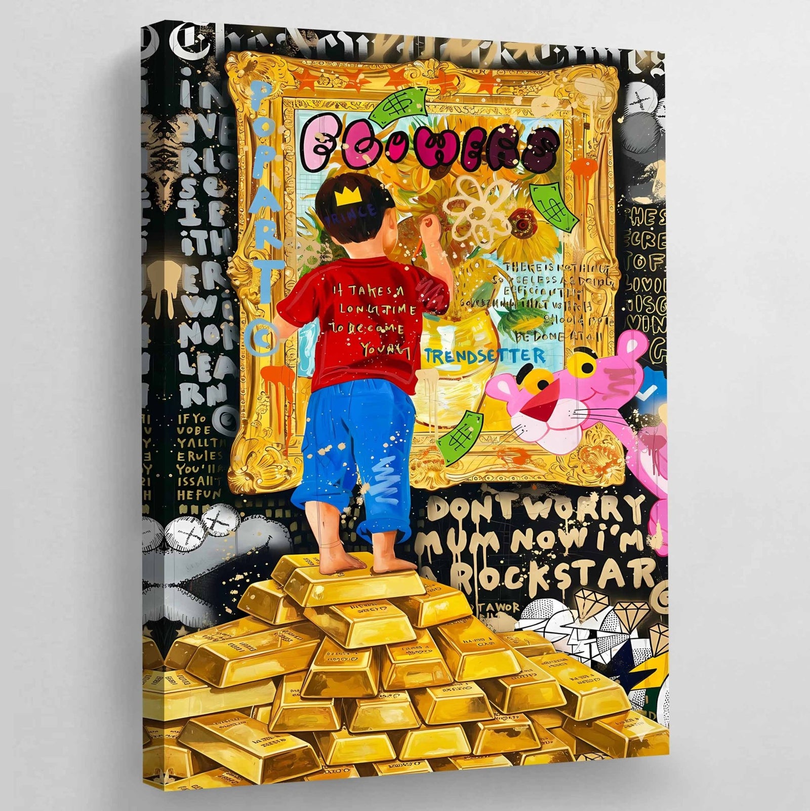 Gold Bars Graffiti Wall Art - The Trendy Art
