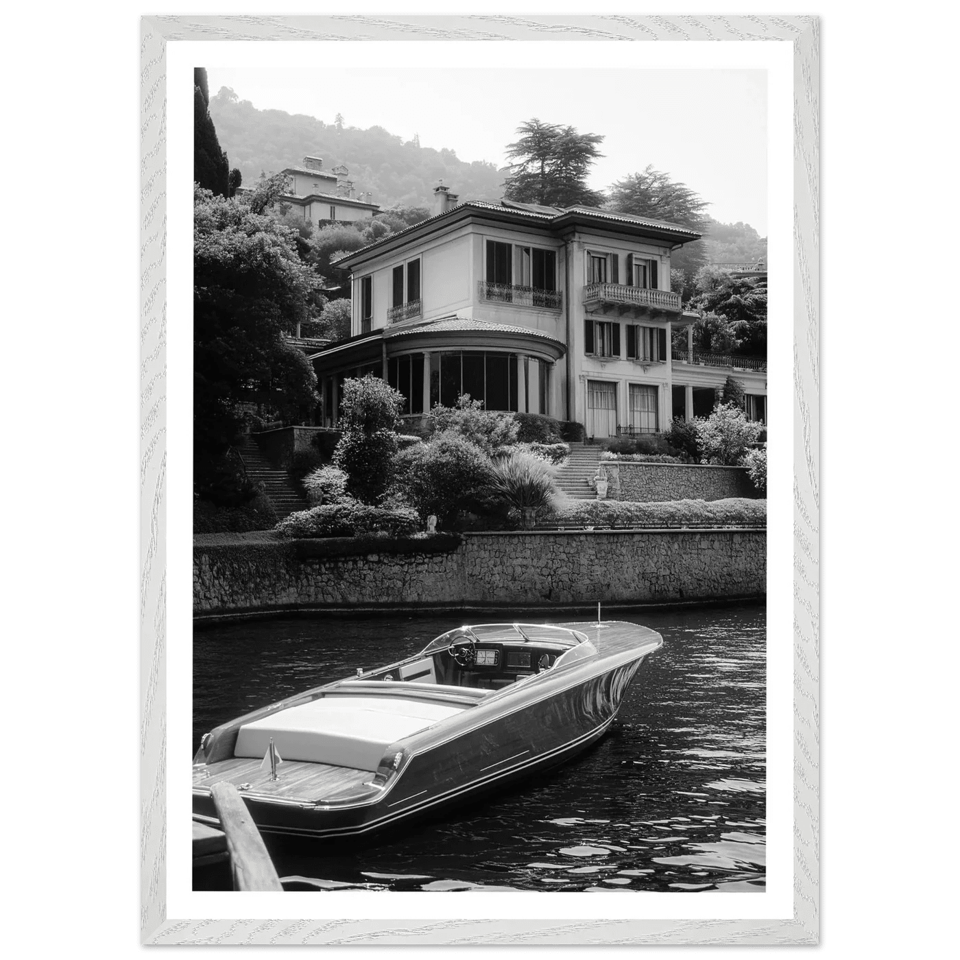 Lake Como Luxury Villa Black and White Wall Art - The Trendy Art