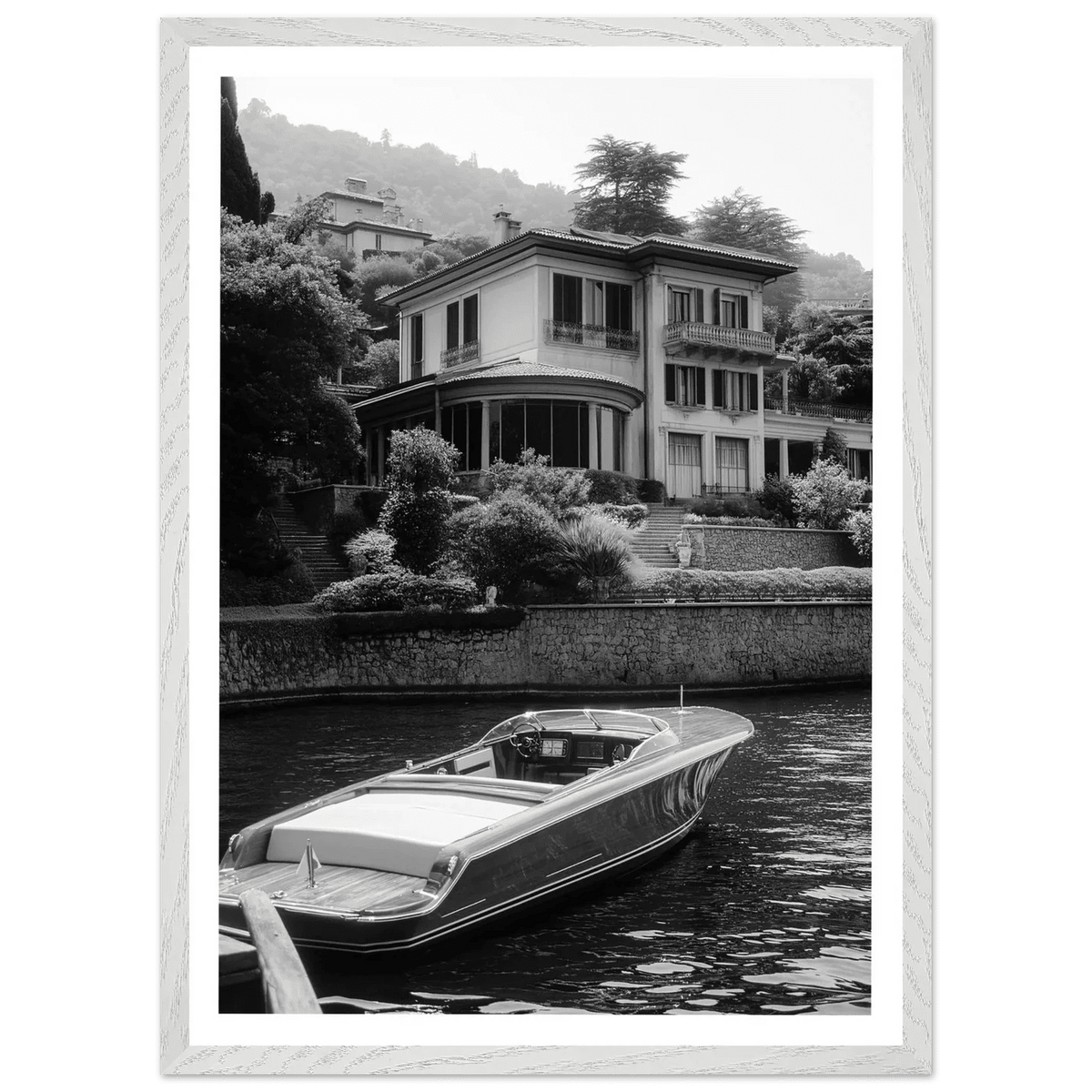 Lake Como Luxury Villa Black and White Wall Art - The Trendy Art