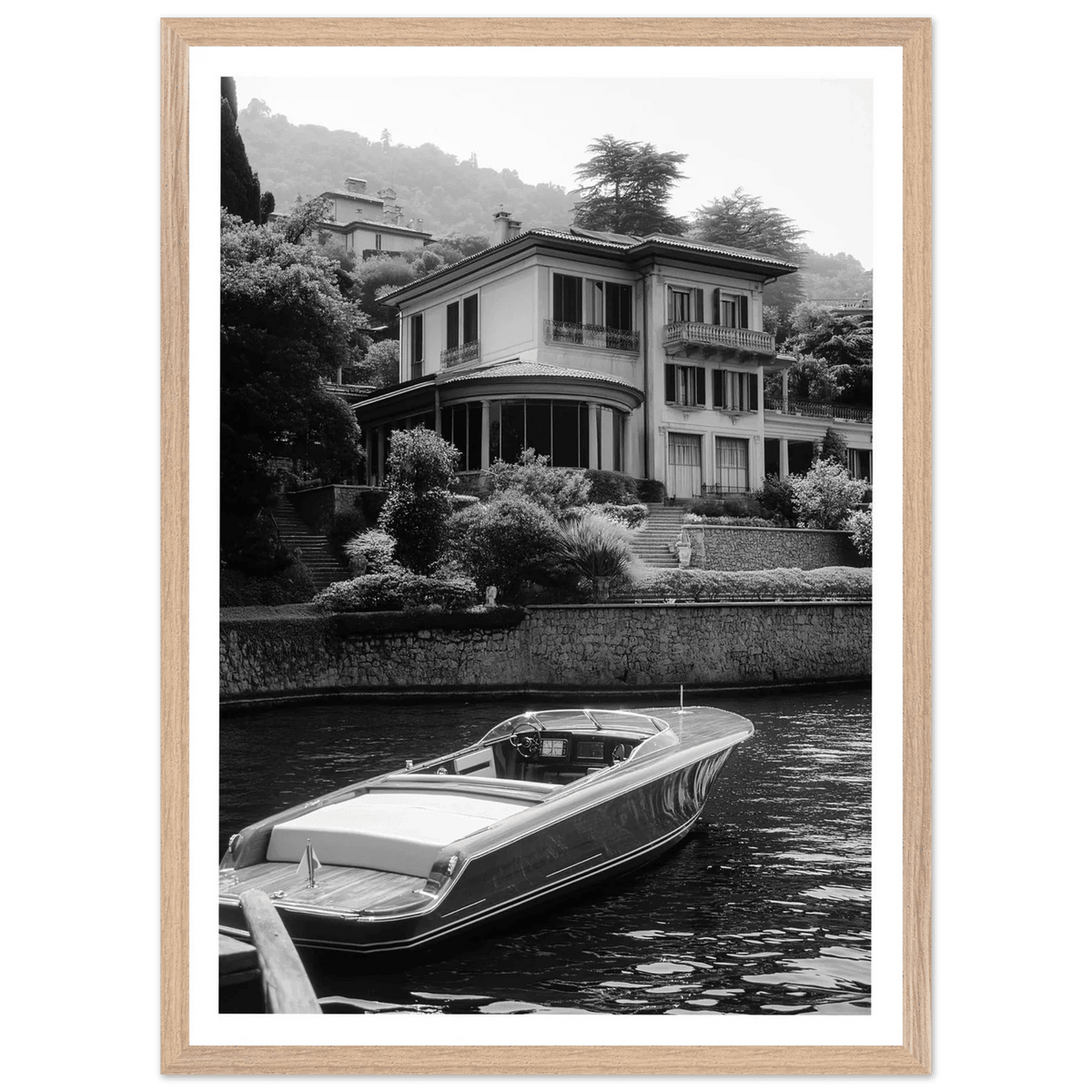 Lake Como Luxury Villa Black and White Wall Art - The Trendy Art