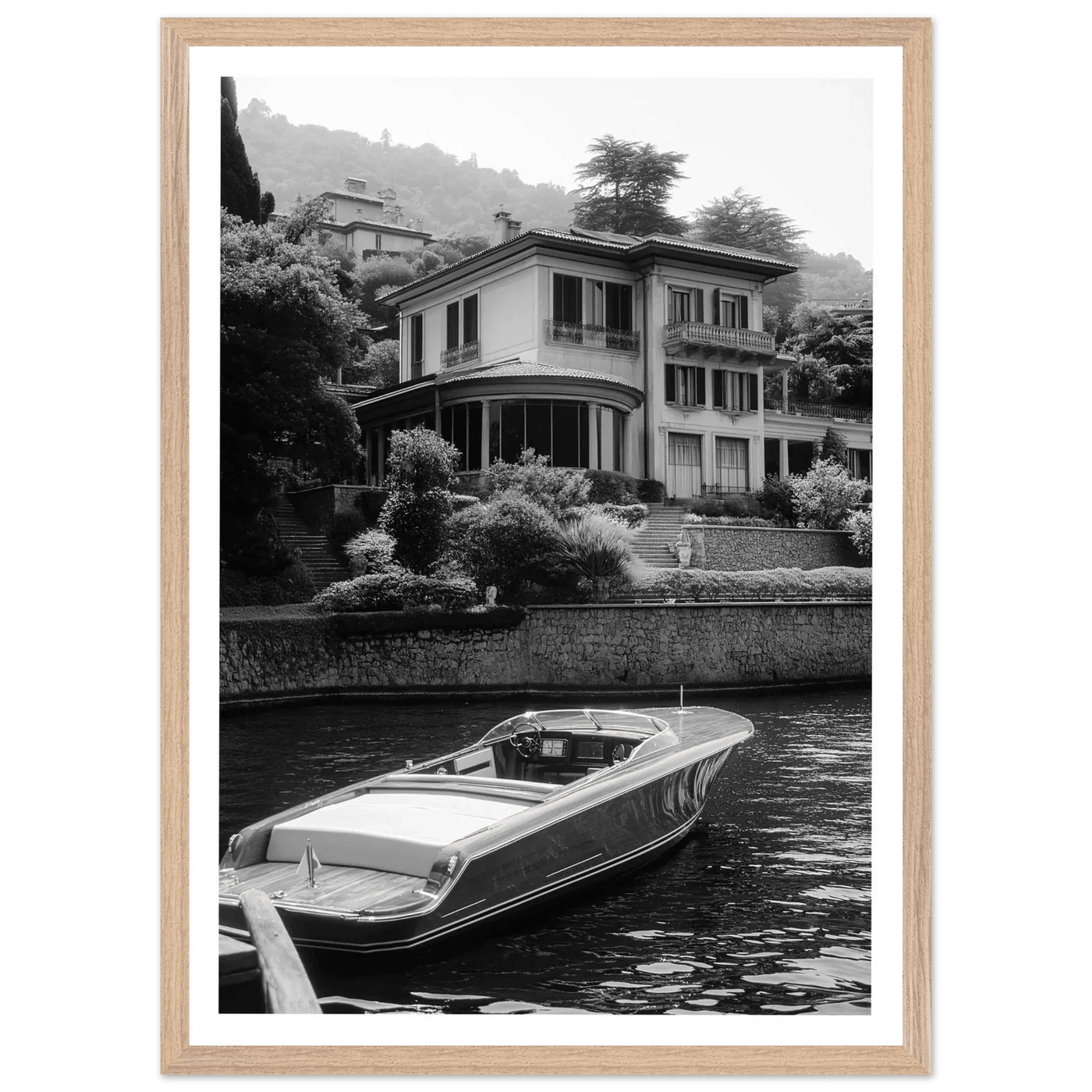 Lake Como Luxury Villa Black and White Wall Art - The Trendy Art