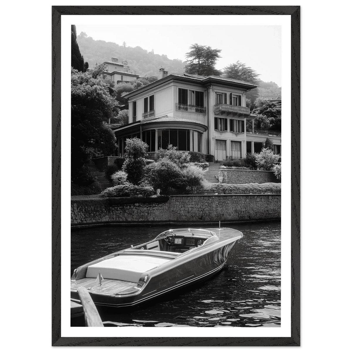 Lake Como Luxury Villa Black and White Wall Art - The Trendy Art