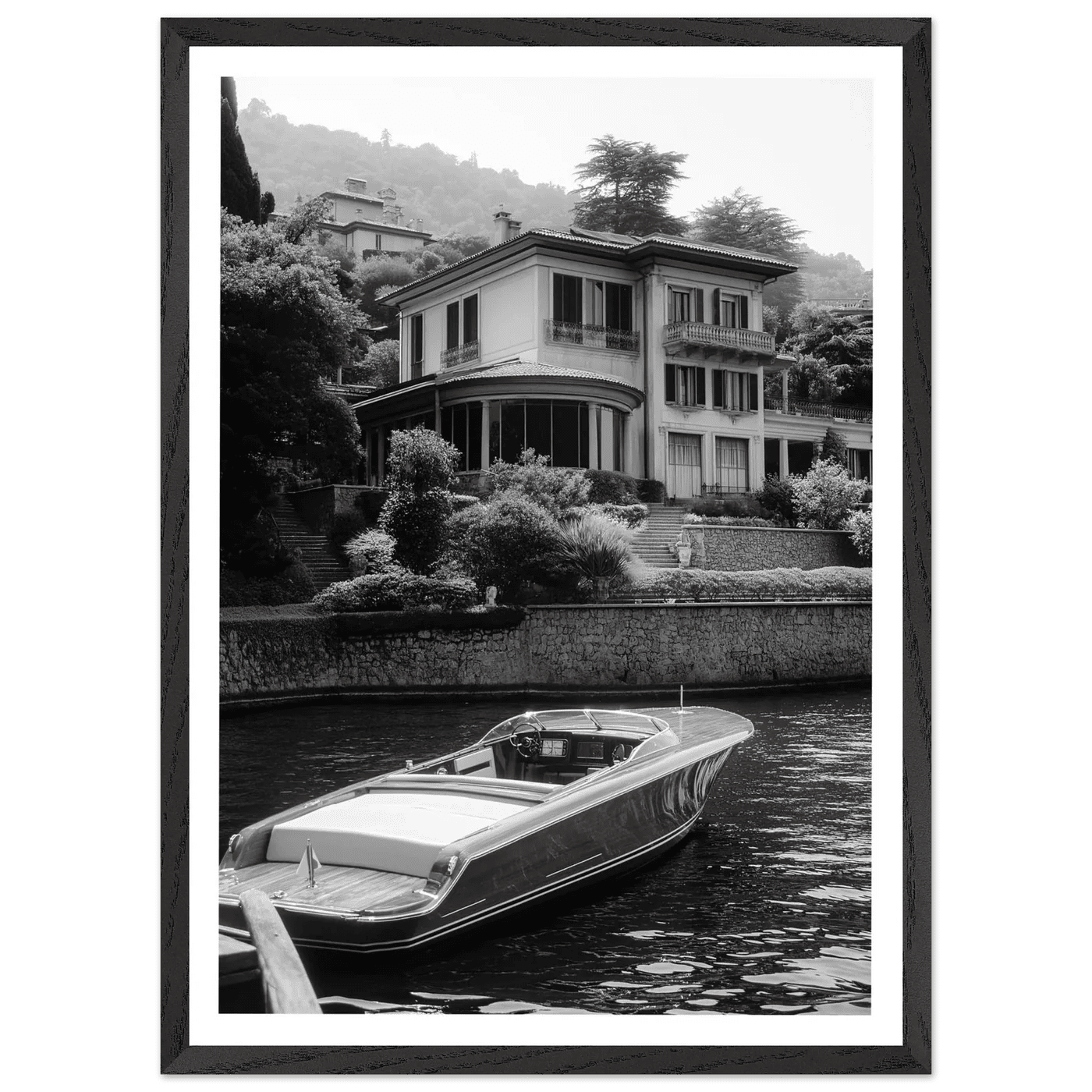 Lake Como Luxury Villa Black and White Wall Art - The Trendy Art