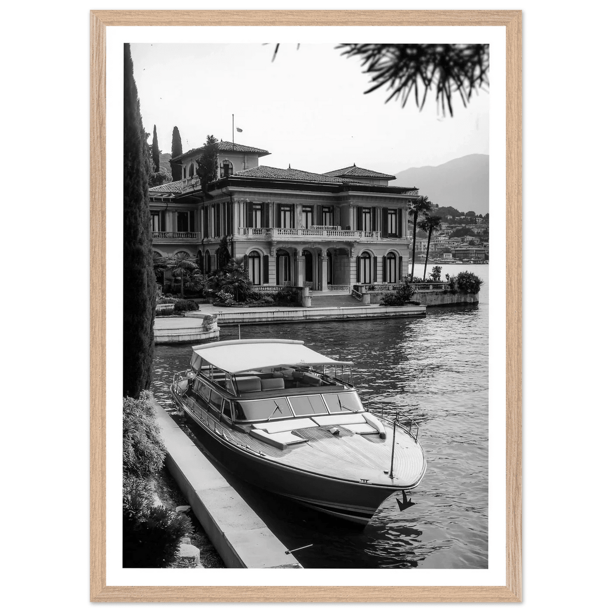 Luxury Lake Como Villa Black and White Wall Art - The Trendy Art