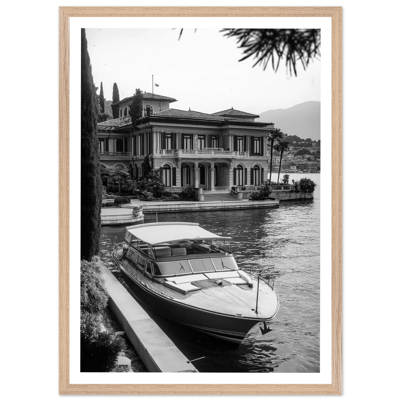 Luxury Lake Como Villa Black and White Wall Art - The Trendy Art